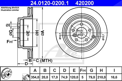 Ate 1x Bremsscheibe [Hersteller-Nr. 24.0120-0200.1] für Land Rover von ATE