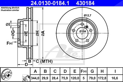 Ate 1x Bremsscheibe [Hersteller-Nr. 24.0130-0184.1] für Land Rover von ATE