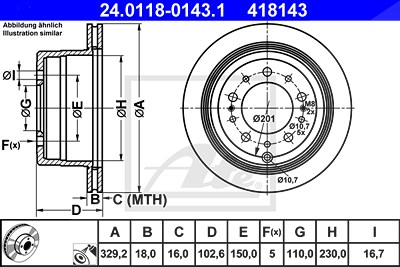 Ate 1x Bremsscheibe [Hersteller-Nr. 24.0118-0143.1] für Lexus, Toyota von ATE