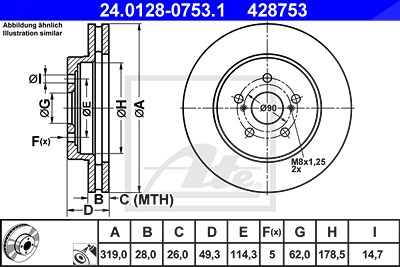 Ate 1x Bremsscheibe [Hersteller-Nr. 24.0128-0753.1] für Lexus von ATE