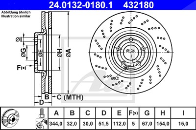 Ate 1x Bremsscheibe [Hersteller-Nr. 24.0132-0180.1] für Mercedes-Benz von ATE