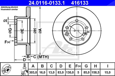 Ate 1x Bremsscheibe [Hersteller-Nr. 24.0116-0133.1] für Mercedes-Benz, Puch von ATE