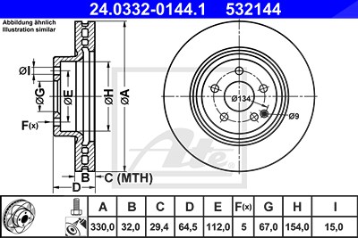 Ate 1x Bremsscheibe [Hersteller-Nr. 24.0332-0144.1] für Mercedes-Benz von ATE