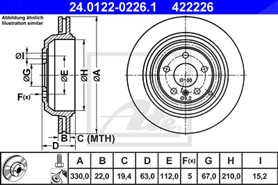 Ate 1x Bremsscheibe [Hersteller-Nr. 24.0122-0226.1] für Mercedes-Benz von ATE