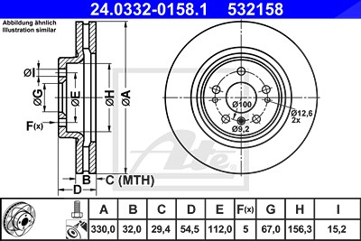 Ate 1x Bremsscheibe [Hersteller-Nr. 24.0332-0158.1] für Mercedes-Benz von ATE