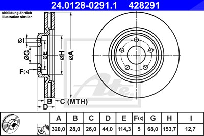 Ate 1x Bremsscheibe [Hersteller-Nr. 24.0128-0291.1] für Nissan, Renault von ATE