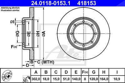 Ate Bremsscheibe Hinterachse Voll [Hersteller-Nr. 24.0118-0153.1] für Renault, Opel, Nissan von ATE