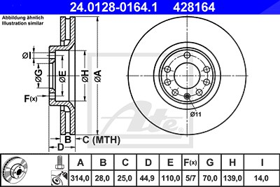 Ate 1x Bremsscheibe [Hersteller-Nr. 24.0128-0164.1] für Opel, Saab von ATE