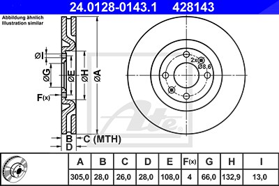 Ate Bremsscheibe [Hersteller-Nr. 24.0128-0143.1] für Peugeot von ATE