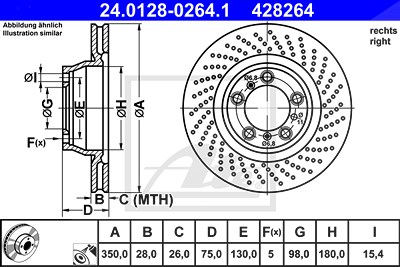 Ate 1x Bremsscheibe [Hersteller-Nr. 24.0128-0264.1] für Porsche von ATE