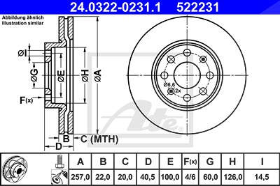 Ate Bremsscheibe Power Disc [Hersteller-Nr. 24.0322-0231.1] für Fiat, Opel von ATE