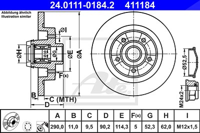 Ate 1x Bremsscheibe [Hersteller-Nr. 24.0111-0184.2] für Renault von ATE