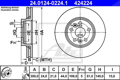 Ate 1x Bremsscheibe [Hersteller-Nr. 24.0124-0224.1] für Renault von ATE