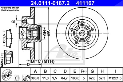 Ate 1x Bremsscheibe [Hersteller-Nr. 24.0111-0167.2] für Renault von ATE