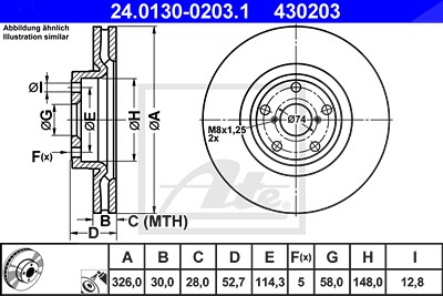 Ate 1x Bremsscheibe [Hersteller-Nr. 24.0130-0203.1] für Subaru von ATE