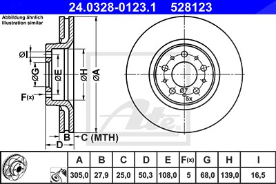 Ate 1x Bremsscheibe [Hersteller-Nr. 24.0328-0123.1] für Volvo von ATE