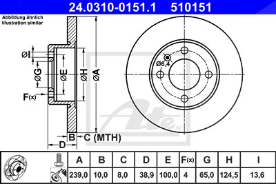 Ate Bremsscheibe Vorder-/Hinterachse Voll [Hersteller-Nr. 24.0310-0151.1] für Audi, Seat, VW von ATE