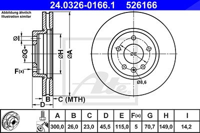 Ate 1x Bremsscheibe Vorderachse Belüftet [Hersteller-Nr. 24.0326-0166.1] für Chevrolet, Opel, Vauxhall von ATE