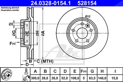 Ate 1x Bremsscheibe Vorderachse Belüftet [Hersteller-Nr. 24.0328-0154.1] für Ford, Land Rover, Volvo von ATE