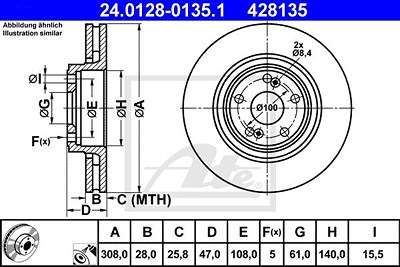 Ate 1x Bremsscheibe Vorderachse Belüftet [Hersteller-Nr. 24.0128-0135.1] für Renault von ATE