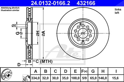 Ate 1x Bremsscheibe belüftet vorne links [Hersteller-Nr. 24.0132-0166.2] für Audi, VW von ATE