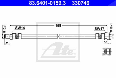 Ate Bremsschlauch [Hersteller-Nr. 83.6401-0159.3] für Alfa Romeo, Citroën, Fiat, Lancia, Peugeot von ATE
