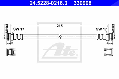 Ate Bremsschlauch [Hersteller-Nr. 24.5228-0216.3] für Abarth, Alfa Romeo, Fiat, Peugeot von ATE