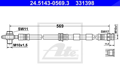 Ate Bremsschlauch [Hersteller-Nr. 24.5143-0569.3] für VW, Skoda, Audi, Seat von ATE