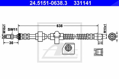 Ate Bremsschlauch [Hersteller-Nr. 24.5151-0638.3] für Citroën, Peugeot von ATE