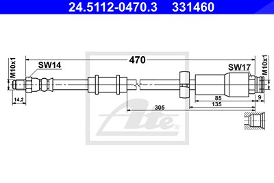 Ate Bremsschlauch [Hersteller-Nr. 24.5112-0470.3] für Citroën, Fiat, Peugeot von ATE
