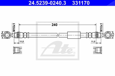 Ate Bremsschlauch [Hersteller-Nr. 24.5239-0240.3] für Citroën, Fiat, Peugeot von ATE