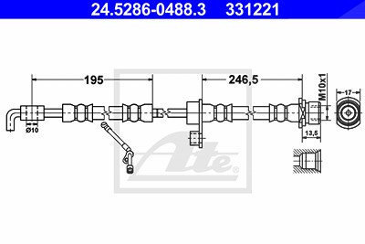 Ate Bremsschlauch [Hersteller-Nr. 24.5286-0488.3] für Daihatsu, Toyota von ATE