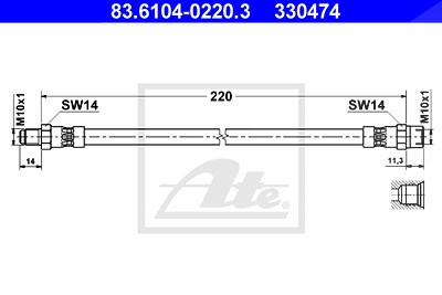 Ate Bremsschlauch [Hersteller-Nr. 83.6104-0220.3] für Mercedes-Benz, Steyr, Volvo von ATE