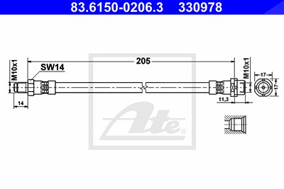 Ate Bremsschlauch [Hersteller-Nr. 83.6150-0206.3] für BMW von ATE