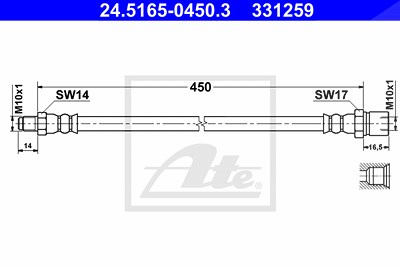 Ate Bremsschlauch [Hersteller-Nr. 24.5165-0450.3] für Mercedes-Benz, Puch, VW von ATE