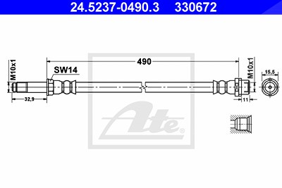 Ate Bremsschlauch Vorderachse [Hersteller-Nr. 24.5237-0490.3] für Mercedes-Benz von ATE