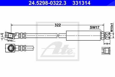 Ate Bremsschlauch Vorderachse rechts [Hersteller-Nr. 24.5298-0322.3] für Opel, Saab von ATE