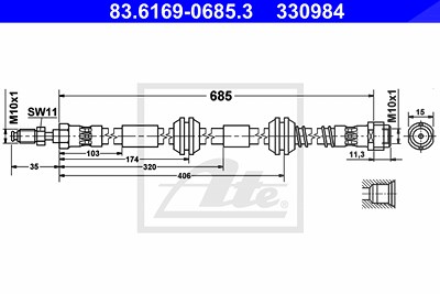 Ate Bremsschlauch [Hersteller-Nr. 83.6169-0685.3] für VW von ATE