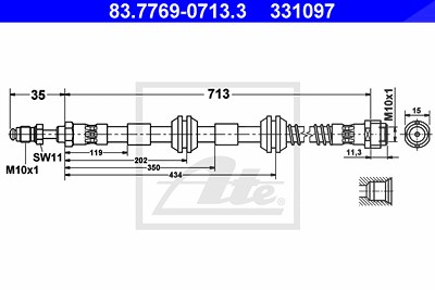 Ate Bremsschlauch [Hersteller-Nr. 83.7769-0713.3] für Porsche, VW von ATE