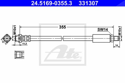 Ate Bremsschlauch vorne [Hersteller-Nr. 24.5169-0355.3] für BMW von ATE