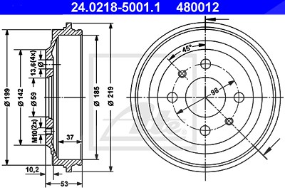 Ate Bremstrommel [Hersteller-Nr. 24.0218-5001.1] für Abarth, Autobianchi, Fiat, Lancia, Seat von ATE