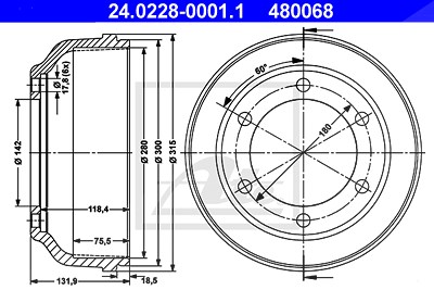 Ate 1x Bremstrommel [Hersteller-Nr. 24.0228-0001.1] für Ford von ATE