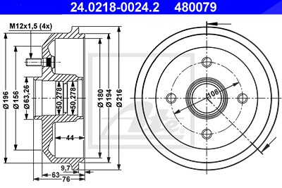 Ate Bremstrommel [Hersteller-Nr. 24.0218-0024.2] für Ford, Mazda von ATE