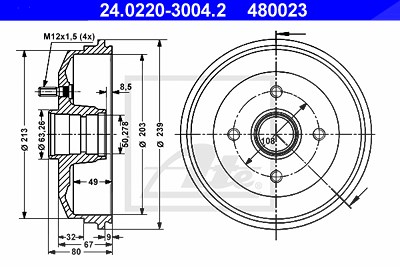 Ate Bremstrommel [Hersteller-Nr. 24.0220-3004.2] für Ford von ATE