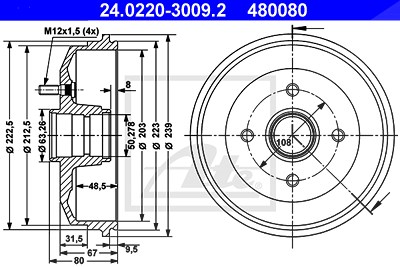 Ate Bremstrommel [Hersteller-Nr. 24.0220-3009.2] für Ford, Mazda von ATE
