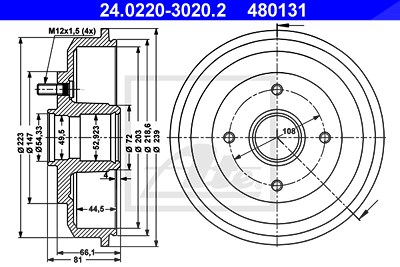 Ate Bremstrommel [Hersteller-Nr. 24.0220-3020.2] für Ford, Ssangyong von ATE