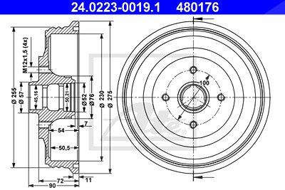 Ate Bremstrommel [Hersteller-Nr. 24.0223-0019.1] für Seat, VW von ATE