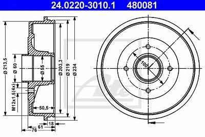 Ate Bremstrommel Hinterachse [Hersteller-Nr. 24.0220-3010.1] für Nissan, Renault von ATE