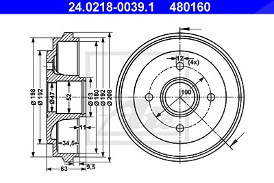 Ate Bremstrommel [Hersteller-Nr. 24.0218-0039.1] für Opel, Suzuki von ATE