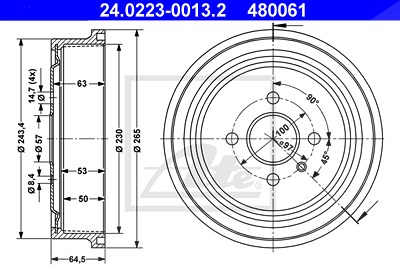 Ate Bremstrommel [Hersteller-Nr. 24.0223-0013.2] für Opel, Vauxhall von ATE